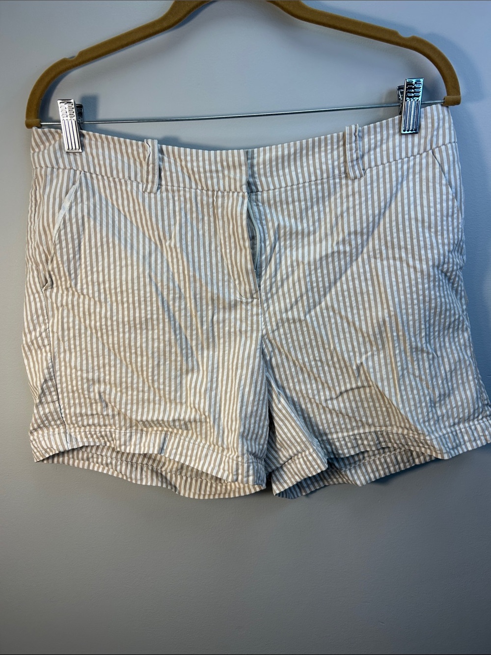 Sandro Beige and White Striped Cotton Bermuda Shorts
